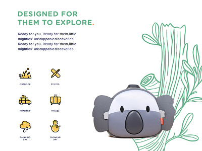 Customize illustration for Koala backpack design ecommerce illustration web design