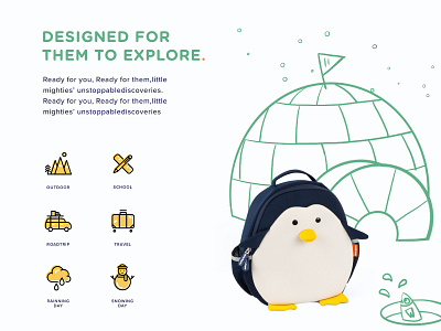 Customize illustration for Penguin backpack design ecommerce illustration web design