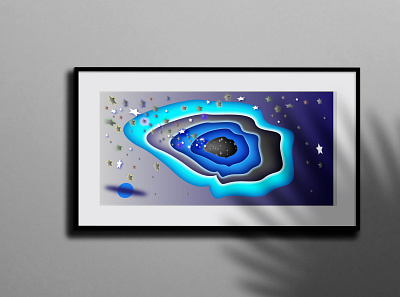 Bkack hole art blue cosmos decorative art design fantasy illustartion illustration poster wallart