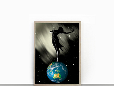 dance with stars_Thanks https://dribbble.com/lluna09 art blue cover art dance decorative art design girl illustartion stars universe wallart woman world