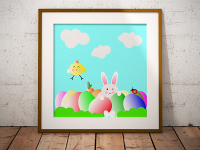 Happy Easter! Soon ! art chicken colorful decor decorative art design easter easter bunny easter egg eggs illustration interior sky wallart