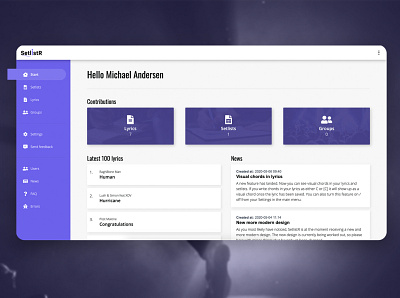 SetlistR (Desktop) design purple react reactjs webapplication