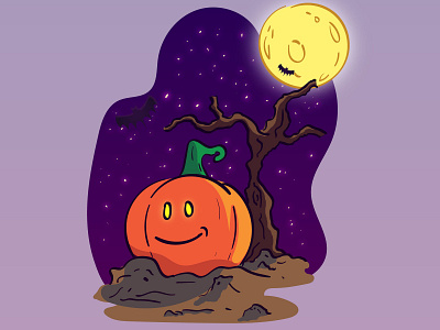 Pumpkin v2 bat creepy design flat design flat illustration ghost graphics halloween design illustration moon night pumpkins scary spooky tree vector