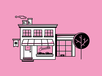 Sprinkle Inc Shoppe building donut flag fun illustration pink sprinkle inc stroke tree