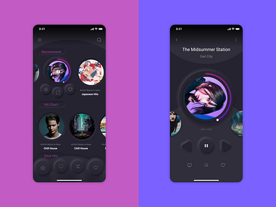 Music player app UI app dark mode darkmord design music music app music player newmorphism ui ux