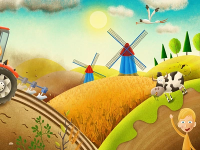 village treasures animals book characters children colors cow illustration illustrations illustrator ilustracja ilustrator stork