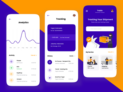 Trakie - Goods Tracking App 3d animation apps design delivery app illustration landing page minimalist design mobile app design mobile design mobile uiux payment app pos app shipping app design shipping apps tracking app ui ui landing page ui mobile web web design