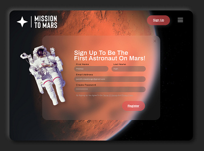 Sign Up Page for Mission To Mars! dailyui dailyui 001 figma frost mars minimal signup space ui ux uxui webdesign