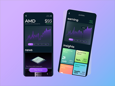 Stock Trading App _ UI Concept app branding clean dailyuichallenge design gradient minimal mobile product sketch stock ui ux uxdesign uxui