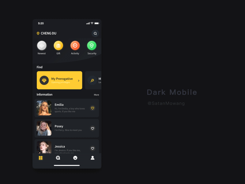 Dark Mobile - Application interaction app art design icon ui ux web