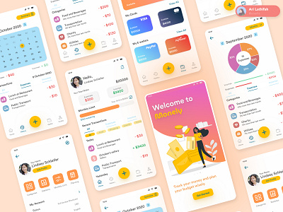 Monely - Money and Budget Managements Apps bright budget cheerful colorful design emoney finance mobile mobile app mobile app design mobile design mobile ui money money app money management ui white