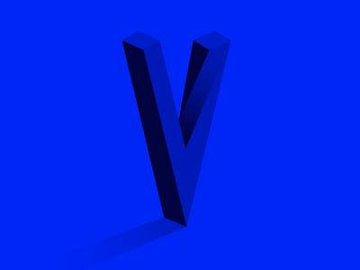 Just a 'V' blue dimensional letter shadows spacial twist v
