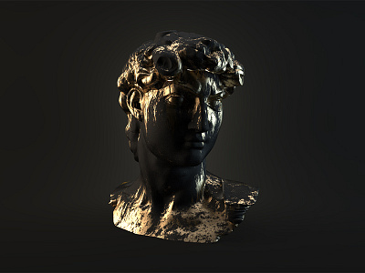 Golden boy 3d arnold black gold head maya sculpture shading