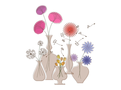 Flowers in vases art chrysanthemum dandelion flower flower illustration flowers illustration illustrator tulips vase vector