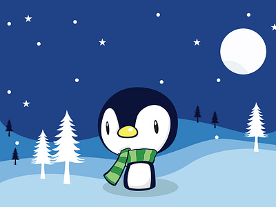 Penguin Winter nigth Illustration Background