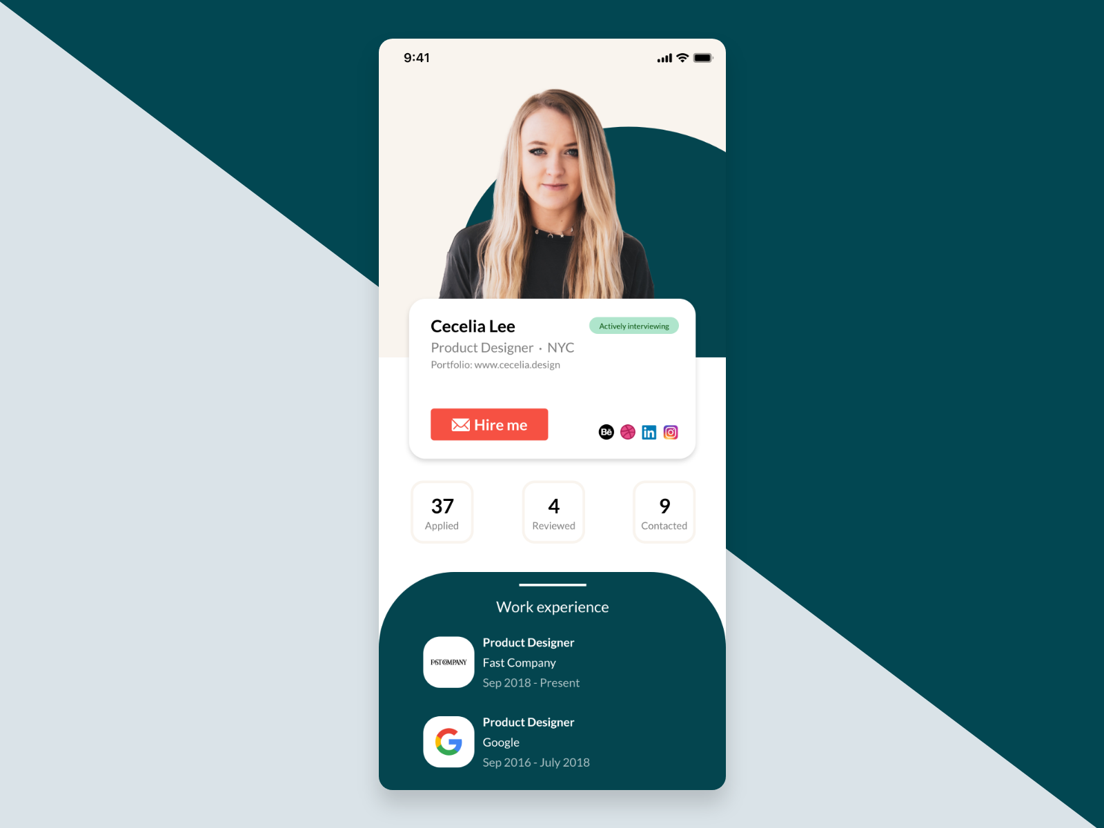 User profile page for designers by Blair Li on Dribbble