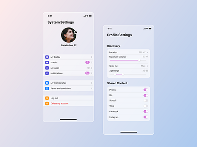 A setting page design for dating apps mobile ui setting page design transparent background uxui design