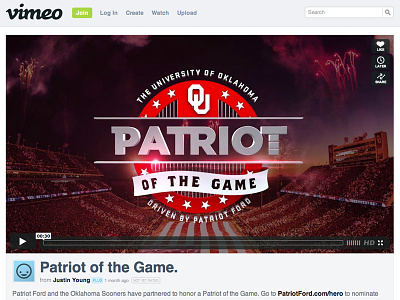 Patriot of the Game Commercial badge ford logo ou patriot university of oklahoma video