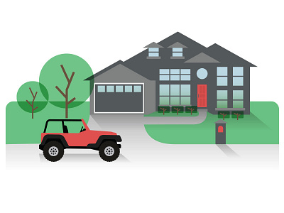 House and Jeep Illustration flat home house illustration jeep vector