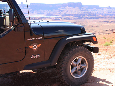 dp Badge on Jeep in Moab badge branding crest dp logo vector