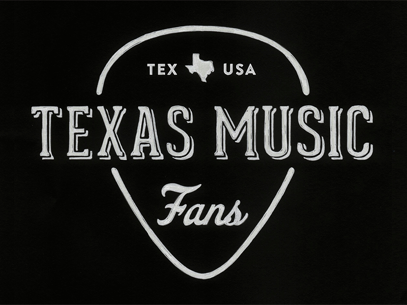 Texas Music Fans logo badge country guitar pick hand drawn state tex usa