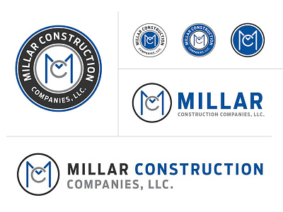 Millar Construction Logo badge blue branding button icon identity ligature logo vector