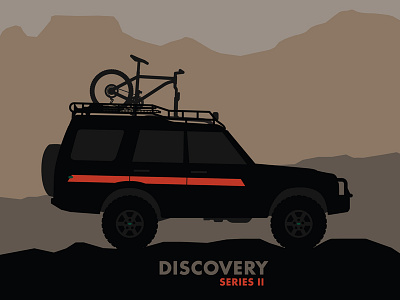 Discovery Series II with Bike 4x4 discovery illustration land rover moab mountain bike mtb off road off road silhouette utah vector