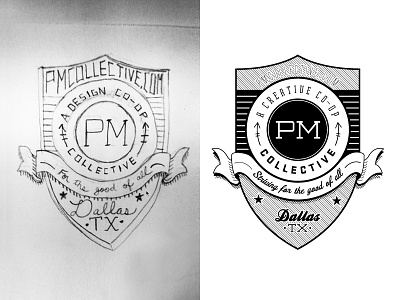 PM Collective badge co op creative crest free hand logo sketch