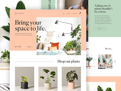 saplings plants ecommerce interior interior design landing online store plants storefront ui web webdesign webpage website