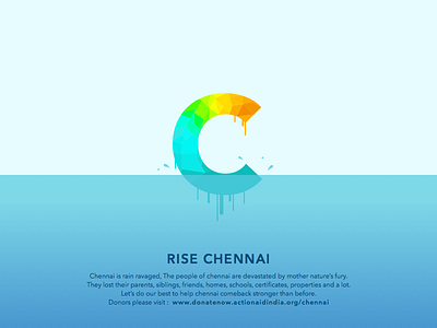 Chennai Flood Relief Poster blue colours creative design help origami polygons sea sketch freebies typography water