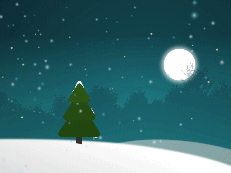 First snow of christmas aftereffects animation christmas creative illustration moon night snowfall tree vfx