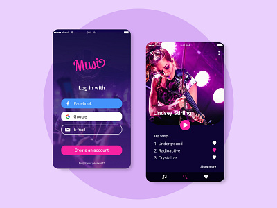 Music Player App app design flat logo minimal mobile music music app music player signup sketch sketchapp ui ui design