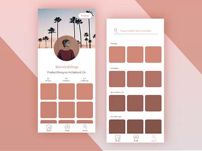 Peach-Toned User Profile and Search Page Mock Up 005 30daychallenge design illustration mobile ui profile screen ui ui design uichallenge