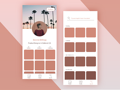 Peach-Toned User Profile and Search Page Mock Up