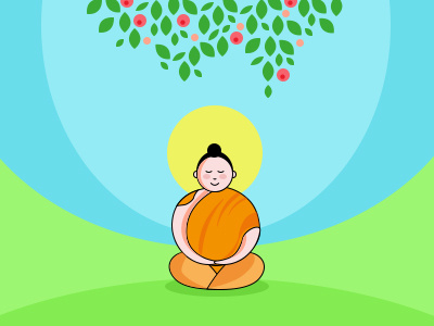 Buddha under the rose apple tree breathing buddha calm illustration meditation monk peace rose apple tree