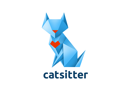 Catsitter logo blue cat heart logo origami paper pet