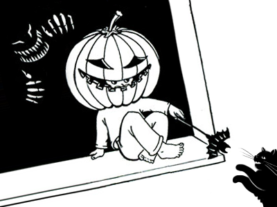 Don't look back bw halloween illustration sketch