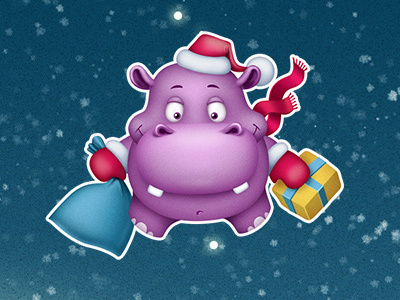 Air Hippo animal christmas hippo illustration present santa scarf snow violet
