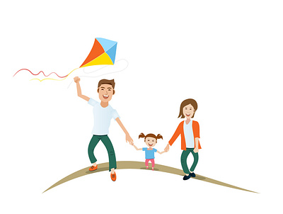 Family playing kite flat illustration illustrator minimal minimalist vector