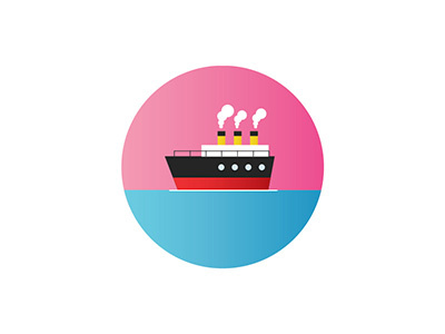 Inmigration 1925 boat ship ocean sunset vector illustration flat circle icon