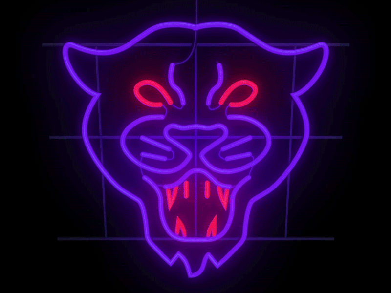 Predador face feline jaguar light lines neon panther sign