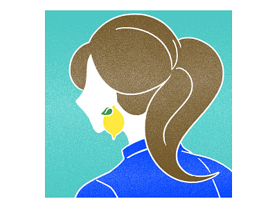 A girl with lemon earrings blue character colorful digitalart digitalillustration earring fashion fashionillustration illustration lemon risograph