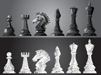 Polygonal Chess Set chess chess design chess logo chess piece geometric bishop geometric king geometric knight geometric pawn geometric queen geometric rook illustration logo design polygonal chess polygonal chess pieces