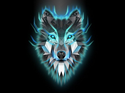 Fantasy Polygonal Wolf Design black wolf blue lights blue wolf fantasy wolf geometric logo geometric wolf illustrator logo design polygonal logo polygonal wolf wolf illustration wolf logo