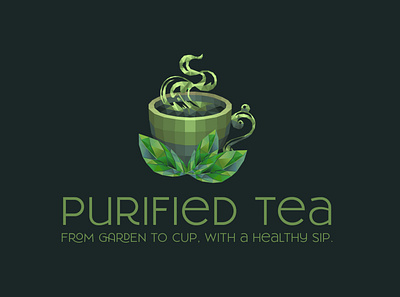 Purified Tea - Polygonal Version 3d logo branding cup logo geometric logo illustration illustrator logo design low poly logo polygonal logo tea cup tea logo typography