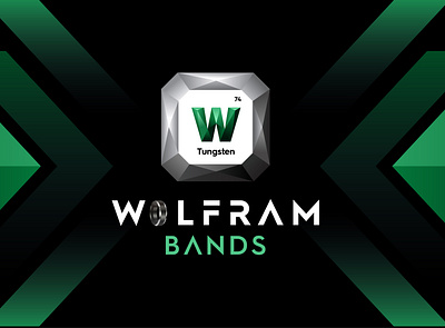 Wolfram Bands Logo Design 3d logo brand identity branding design geometric logo illustration logo logo design minimalist logo polygonal logo tungsten tungsten rings typography wolfram logo