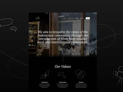 Conceptual Redesign - Kinosaurus Virtual Cinema About/Values about page dark mode dark website flat design minimal website minimalistic redesign ui design ui ux ux ux design ux ui web design web page web ui website website page website redesign website ui