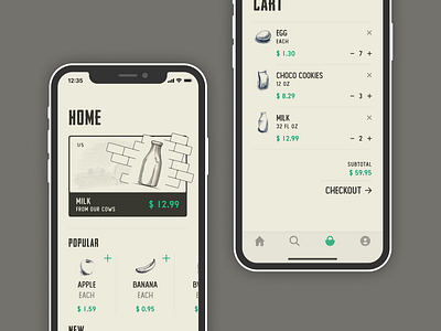 Shopping App app cart concept design ecommerce figma food fruits groceries ios iphone mobile mobile app order product design retro shopping style ui ux