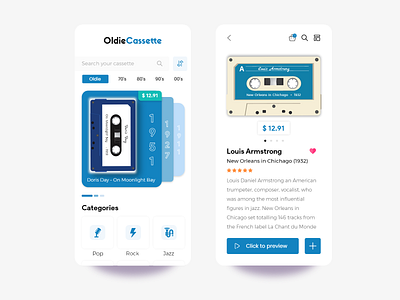 Oldie Casette Store - Mobile App blue casette mobileapp mobiledesign oldies ui uiux ux uxui vintage