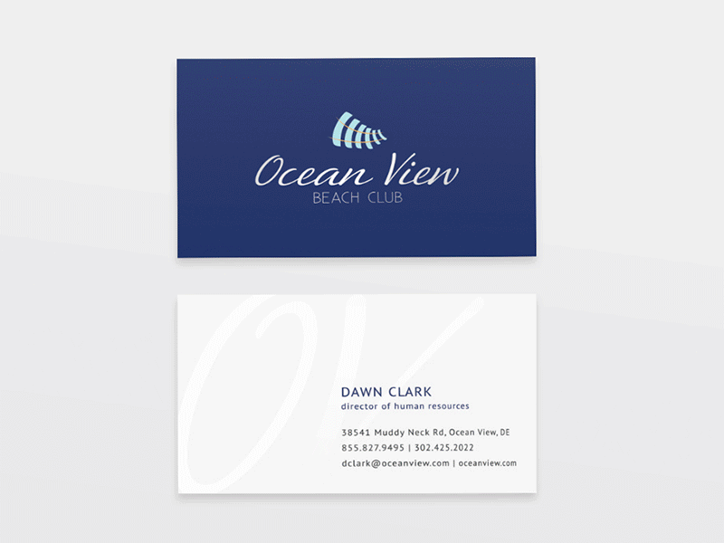 Ocean View Beach Club advertising branding business card digital ad logo logo design magazine ad minimal logo postcard sans serif script signage